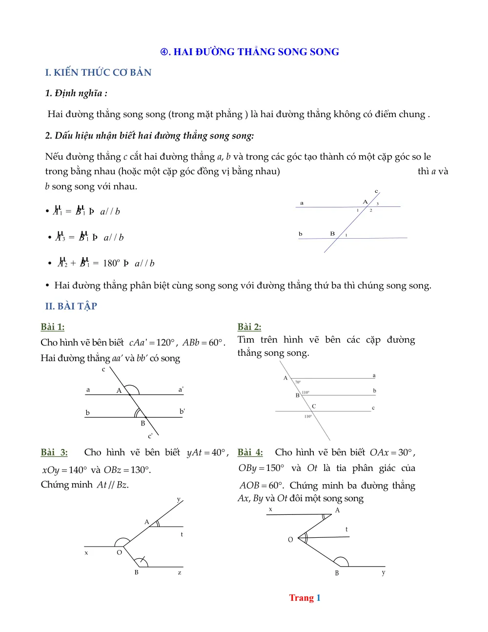 Xem trước trang 1 của "Bài tập Hình học 7 - Hai đường thẳng song song - Hải Dương"