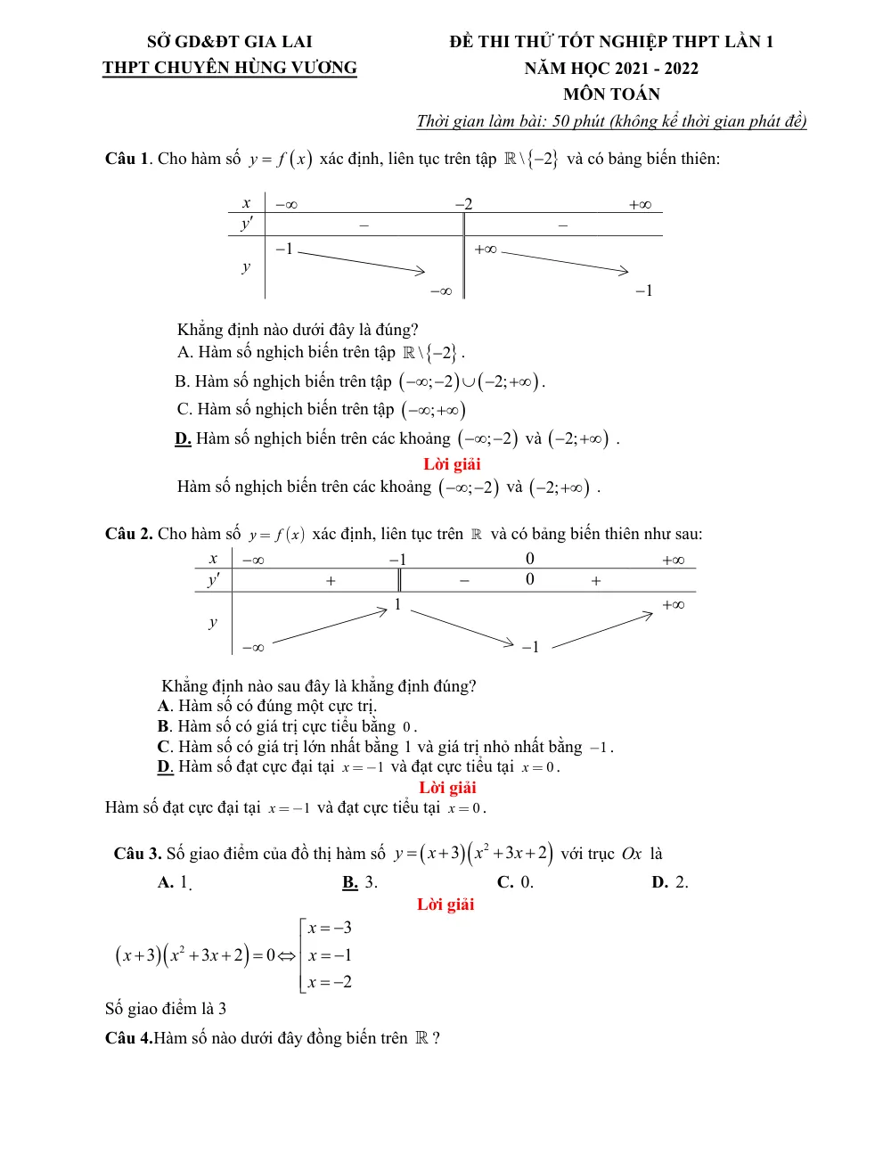 Xem trước trang 1 của "Đề Thi Thử Tốt Nghiệp THPT 2022 Lần 1 - Trường THPT Chuyên Hùng Vương - Gia Lai"