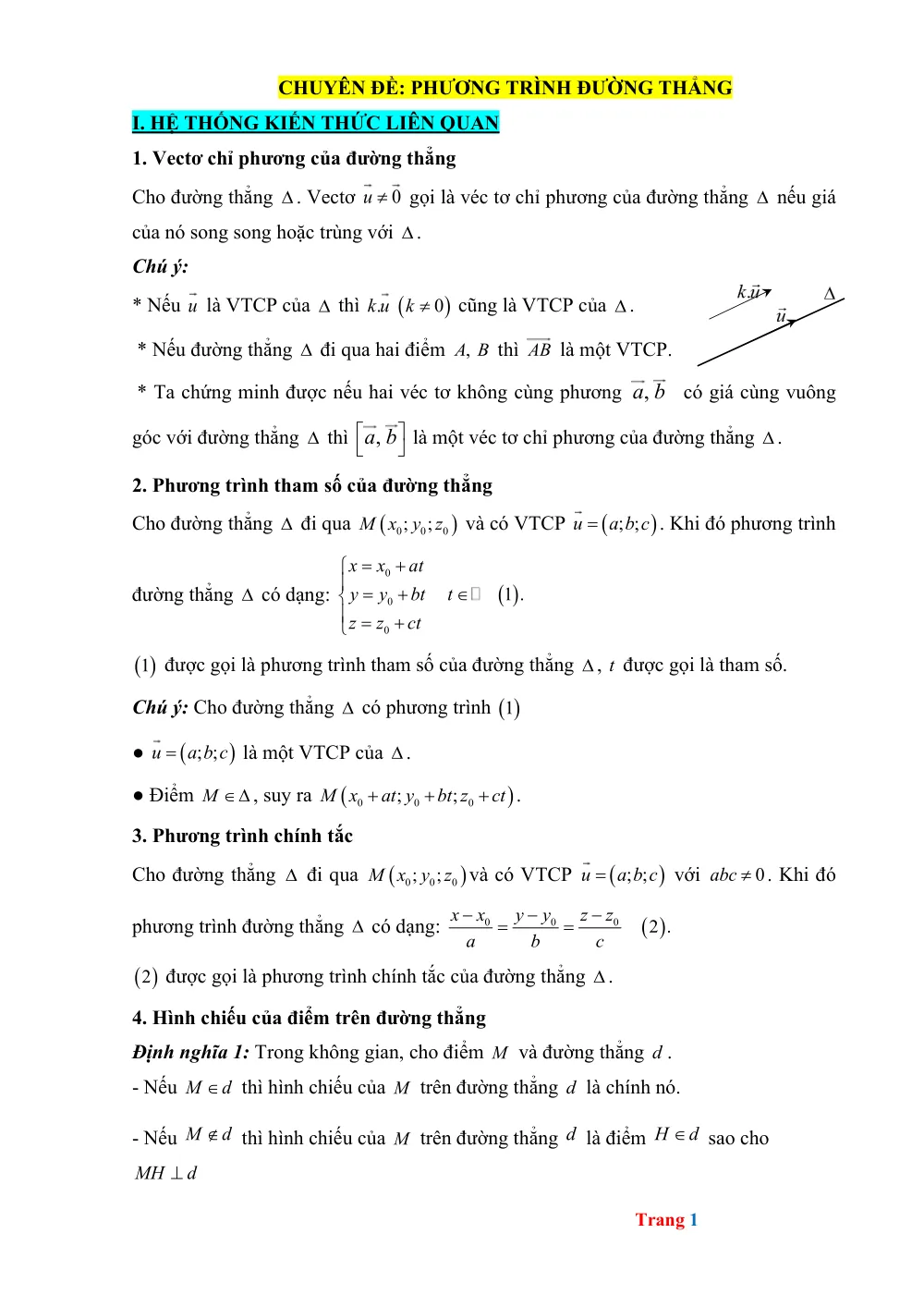 Xem trước trang 1 của "Chuyên đề: Phương trình đường thẳng"