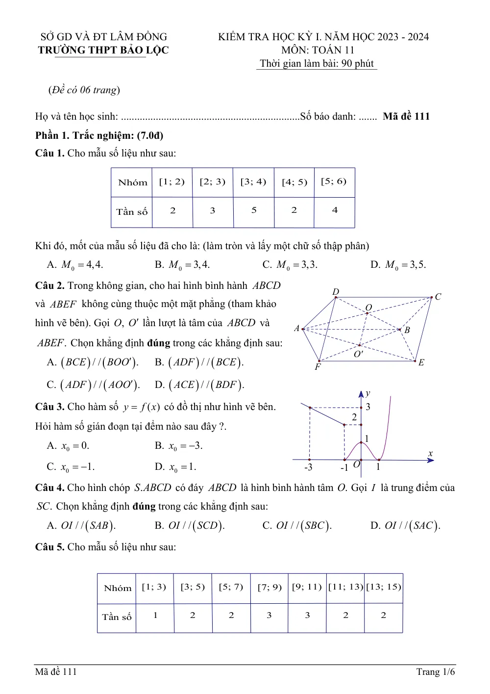Xem trước trang 1 của "Đề Học Kỳ 1 Toán 11 Năm 2023-2024 - Trường THPT Bảo Lộc - Lâm Đồng"