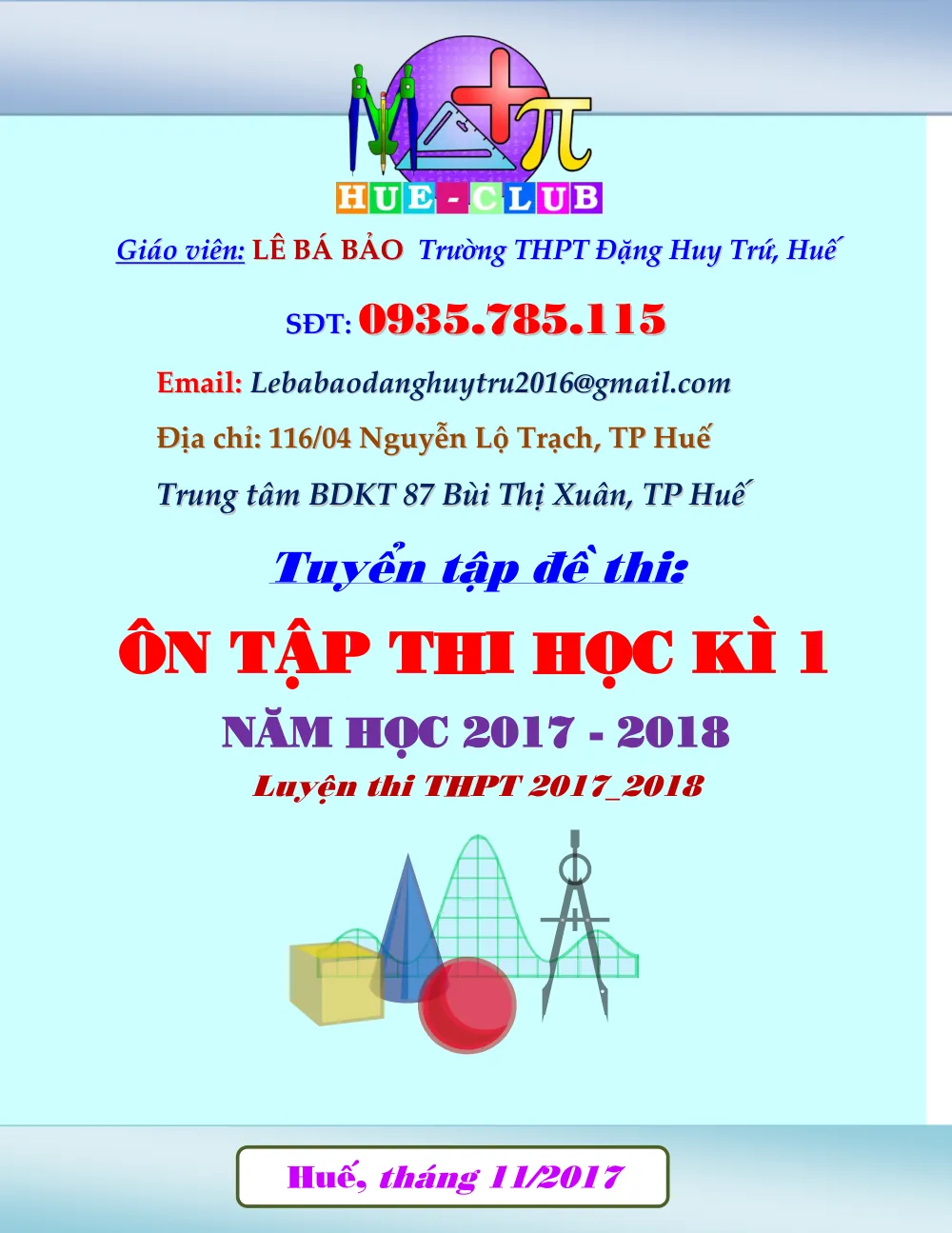 Xem trước trang 1 của "Tuyển tập Đề thi: Ôn thi HK1 Toán 12 - Năm học 2017-2018 - Trường THPT Lê Bá Bảo, Huế"