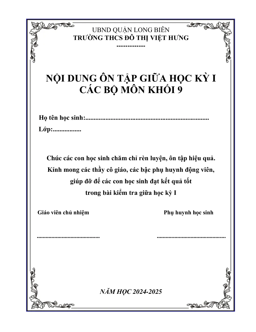 Xem trước trang 1 của "Đề cương ôn tập giữa học kỳ 1 Toán 9 - Năm học 2024-2025 - Trường THCS Đô thị Việt Hưng - Hà Nội"