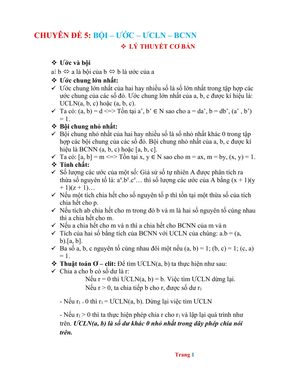 Xem trước trang 1 của "Toán 6 - Bội, Ước, ƯCLN, BCNN - Lý thuyết cơ bản"
