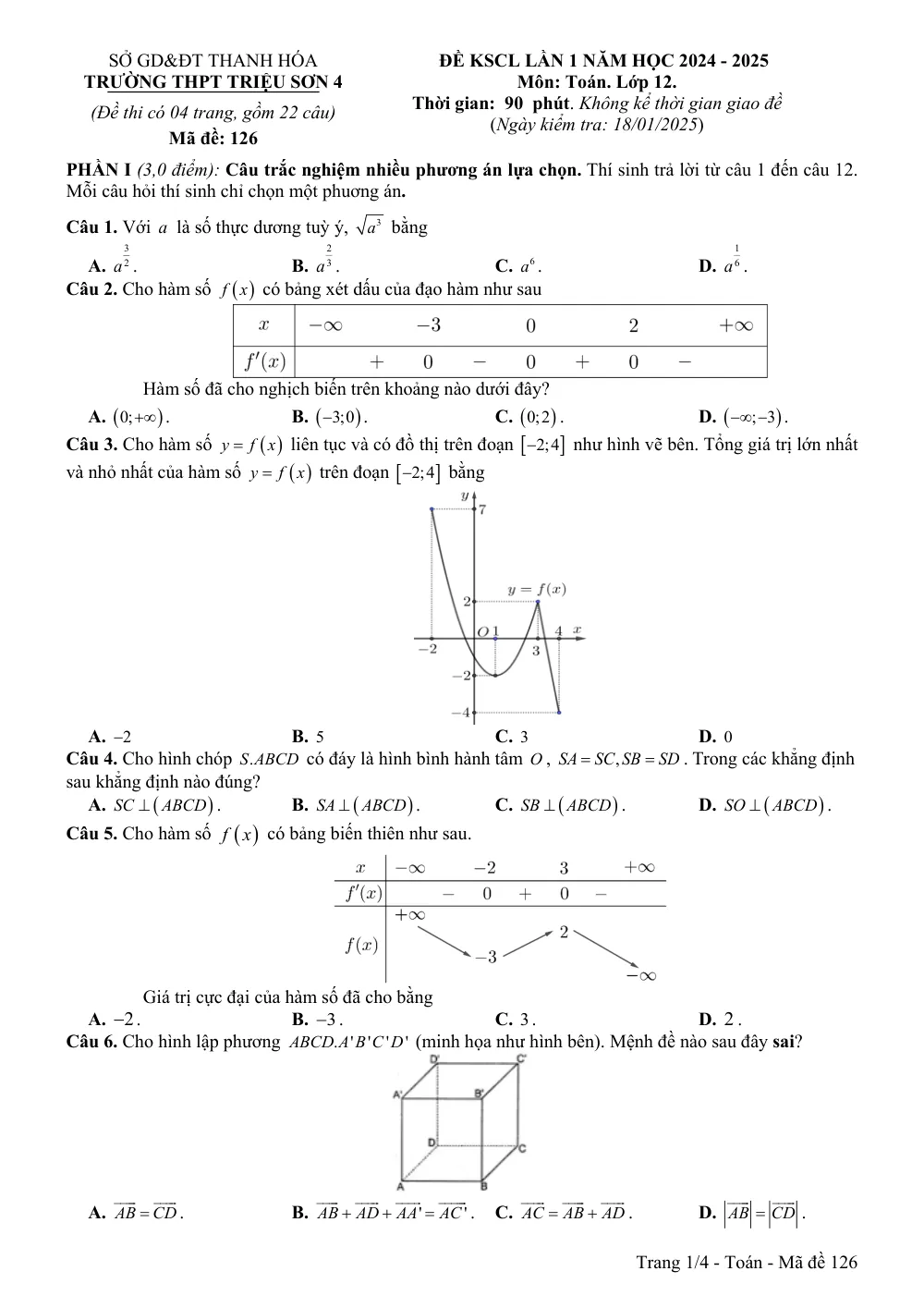 Xem trước trang 1 của "Đề KSCL Lần 1 - Toán 12 - Năm học 2024-2025 - Trường THPT Triệu Sơn 4 - Thanh Hóa"