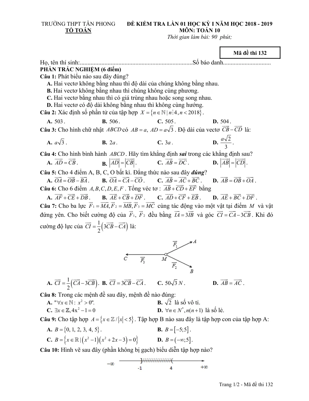 Xem trước trang 1 của "Đề Kiểm Tra Lần 1 Học Kỳ 1 Toán 10 Năm 2018-2019 - Trường THPT Tân Phong - Bạc Liêu"