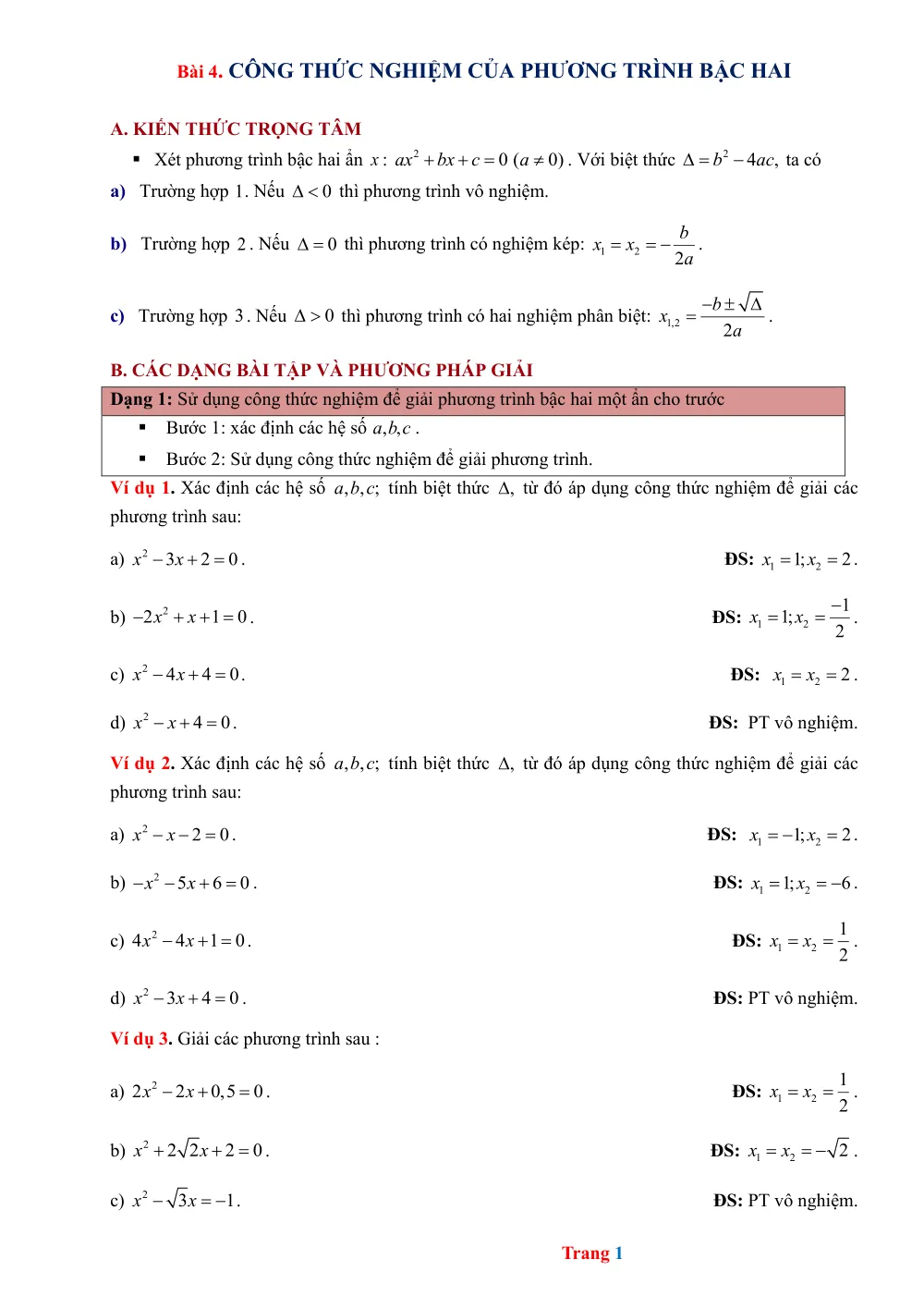 Xem trước trang 1 của "Toán 9 - Công thức nghiệm của phương trình bậc hai"