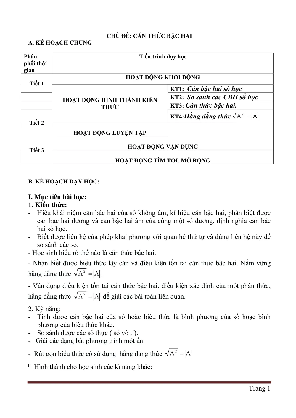 Xem trước trang 1 của "Giáo án Đại số 9 - Học kỳ 1"