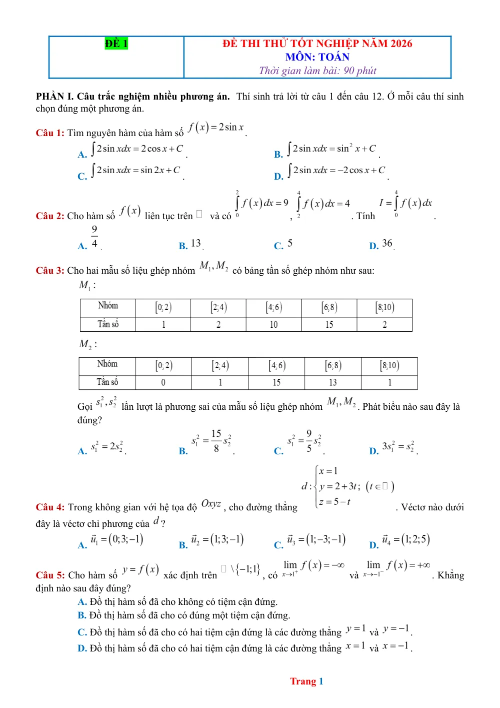 Xem trước trang 1 của "10 Đề Thi Thử Tốt Nghiệp THPT 2026 Môn Toán"