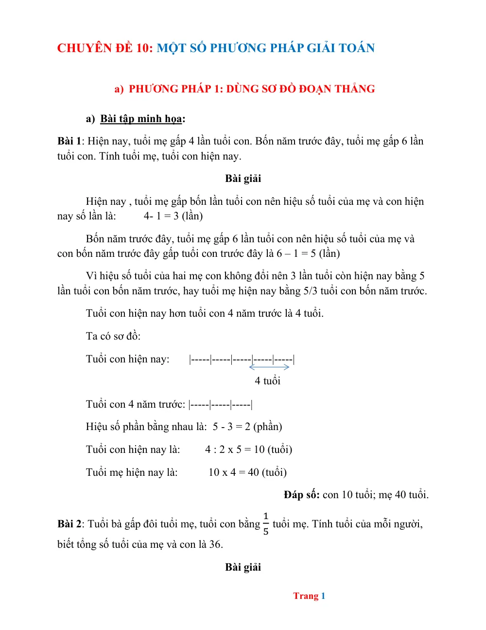 Xem trước trang 1 của "Toán 6 - Một Số Phương Pháp Giải Toán - Chuyên Đề 10 - Phương Pháp 1: Dùng Sơ Đồ Đoạn Thẳng"