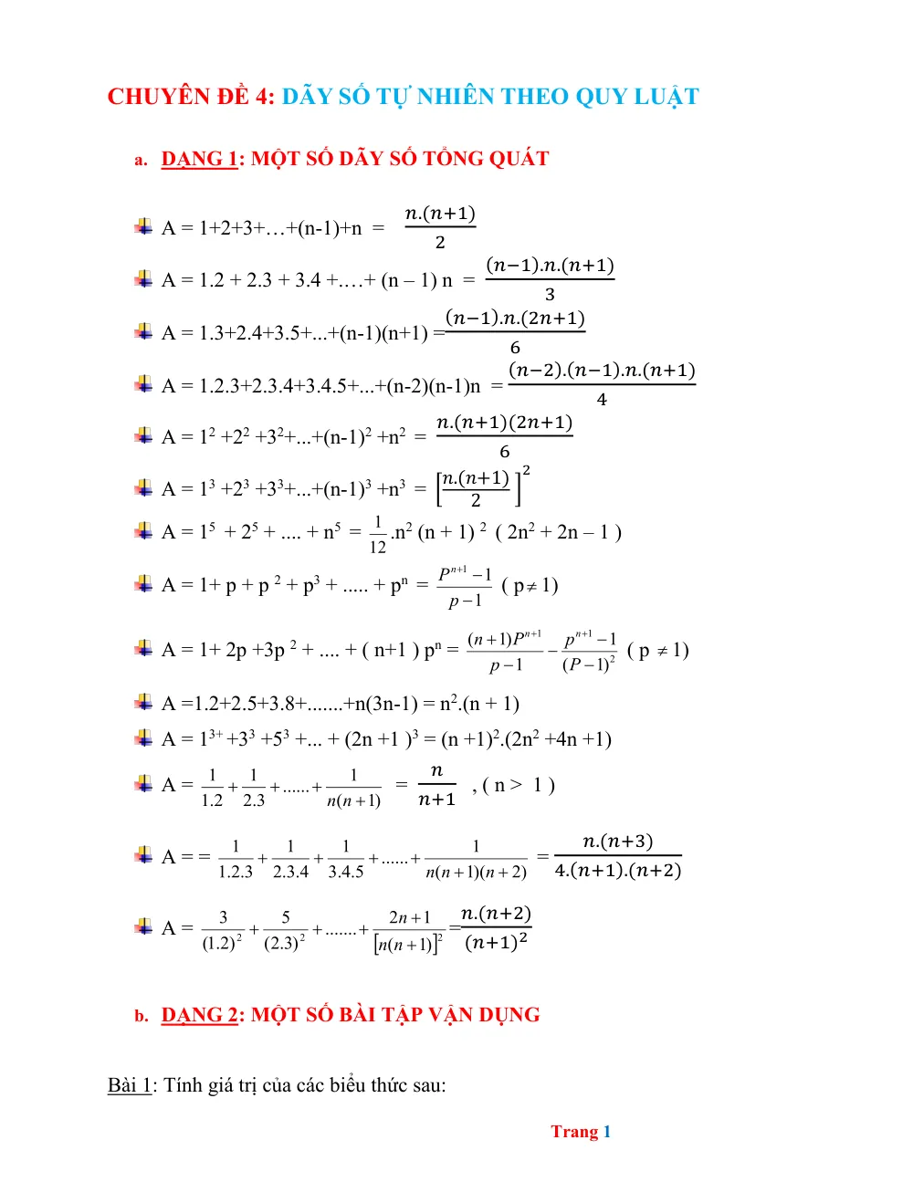 Xem trước trang 1 của "Chuyên Đề 4: Dãy Số Tự Nhiên Theo Quy Luật - Toán 6"