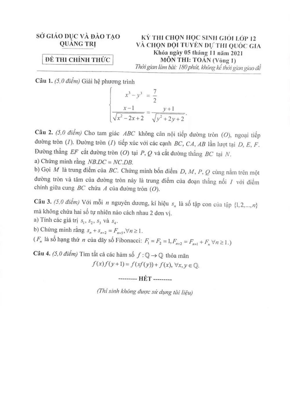 Xem trước trang 1 của "Đề thi chọn Học sinh giỏi Toán 12 năm 2021-2022 - Sở GDĐT Quảng Trị"