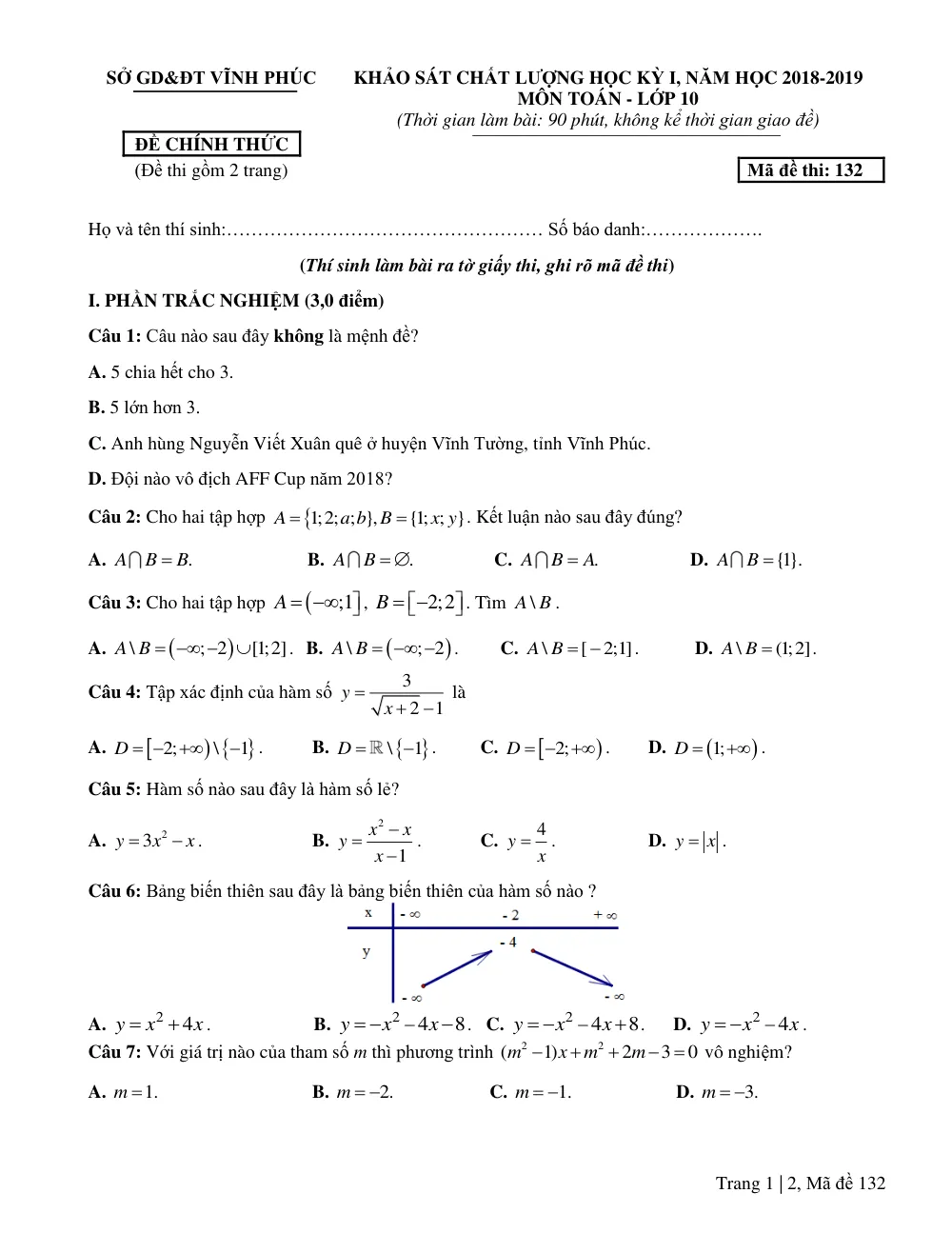 Xem trước trang 1 của "Đề Khảo Sát Chất Lượng Học Kỳ 1 Toán 10 Năm Học 2018-2019 - Vĩnh Phúc"
