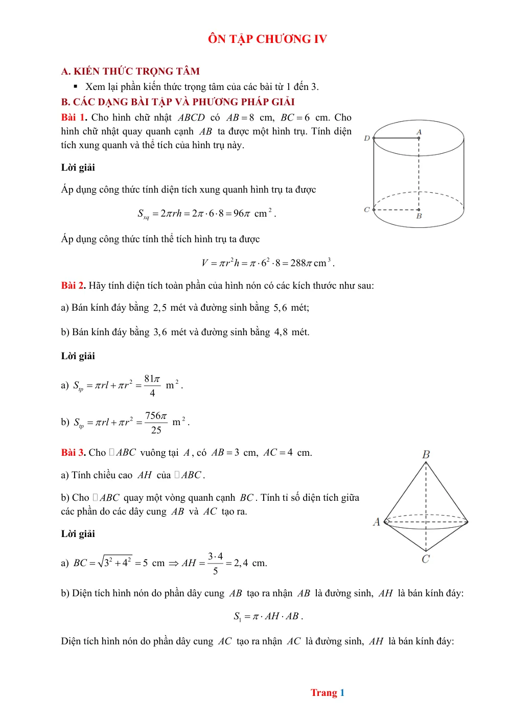 Xem trước trang 1 của "Ôn Tập Chương IV: Hình Trụ, Hình Nón, Hình Cầu - Hình Học 9"
