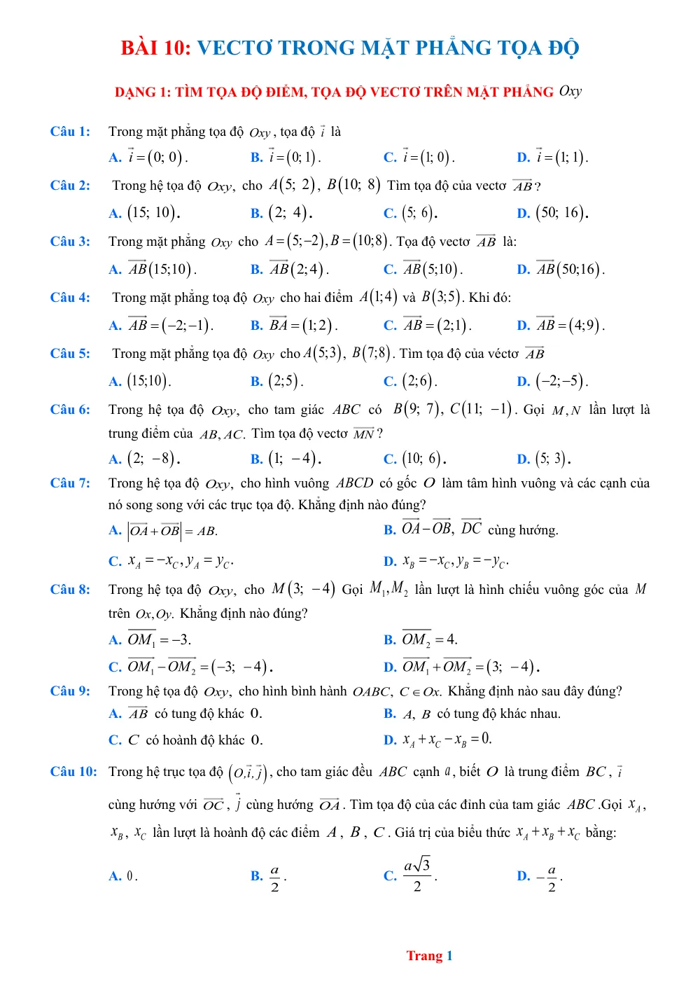 Xem trước trang 1 của "Trac nghiệm Bài 10: Vectơ trong mặt phẳng tọa độ - KNTT"