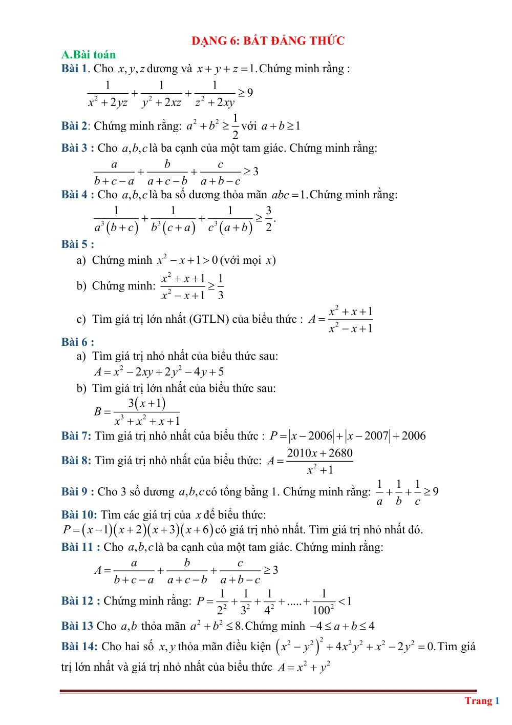 Xem trước trang 1 của "Dạng 6: Bất Đẳng Thức - Toán 8 - Học Sinh Giỏi"