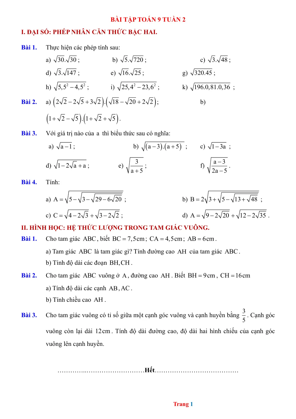 Xem trước trang 1 của "Bài tập Toán 9 Tuần 2"