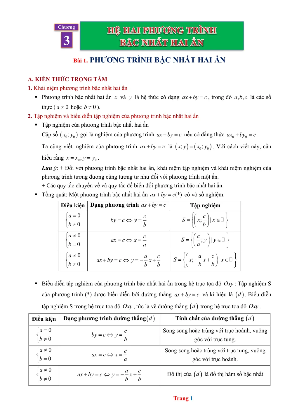 Xem trước trang 1 của "Bài 1. Phương trình bậc nhất hai ẩn - Toán 9"