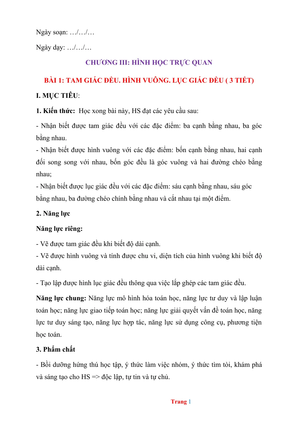 Xem trước trang 1 của "Hình học 6 - Học kỳ 1"