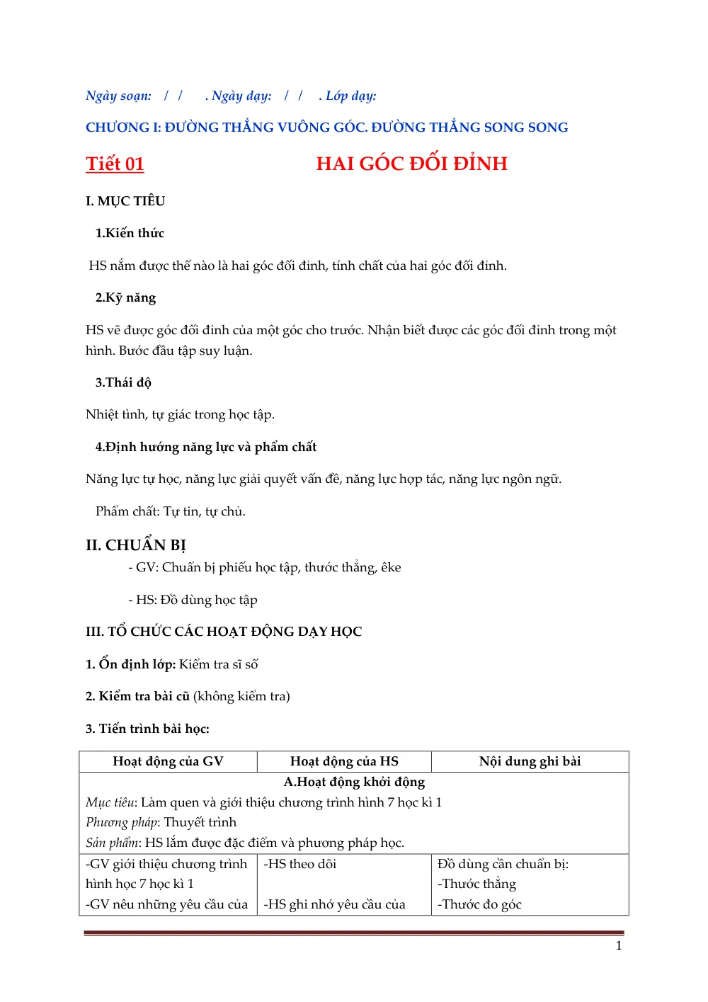 Xem trước trang 1 của "Hình học 7 - Học kỳ 1"