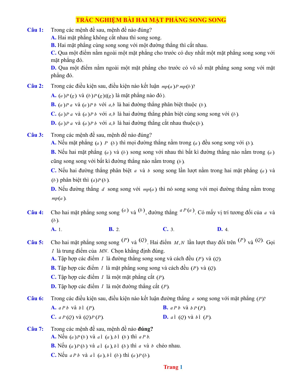 Xem trước trang 1 của "30 Câu Trắc Nghiệm: Hai Mặt Phẳng Song Song - (none)"