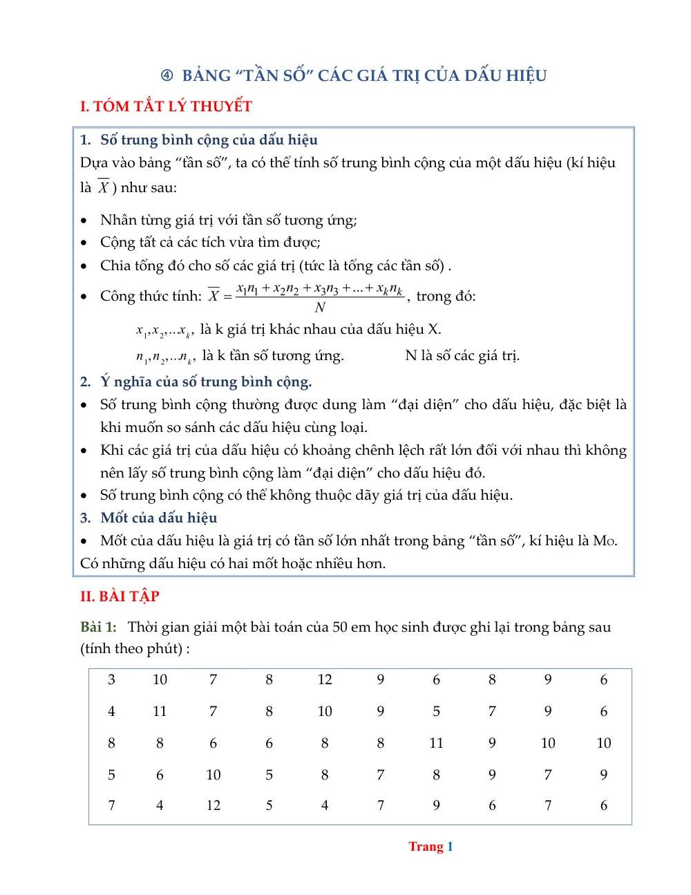 Xem trước trang 1 của "Bài tập Toán Lớp 7 - Số Trung Bình Cộng"
