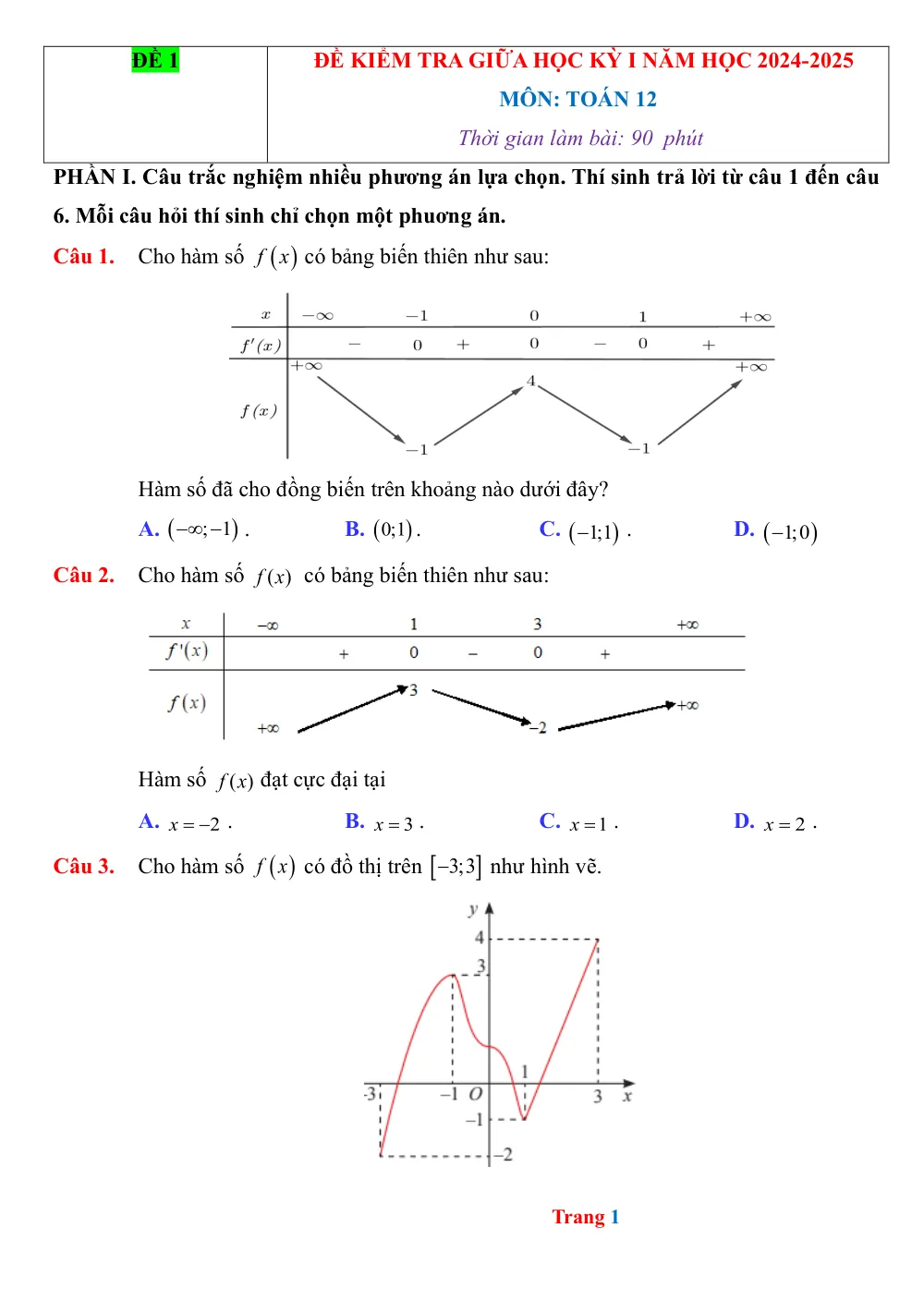 Xem trước trang 1 của "Đề kiểm tra giữa HK1 Toán 12 KNTT có đáp án - Ma trận (2025)"