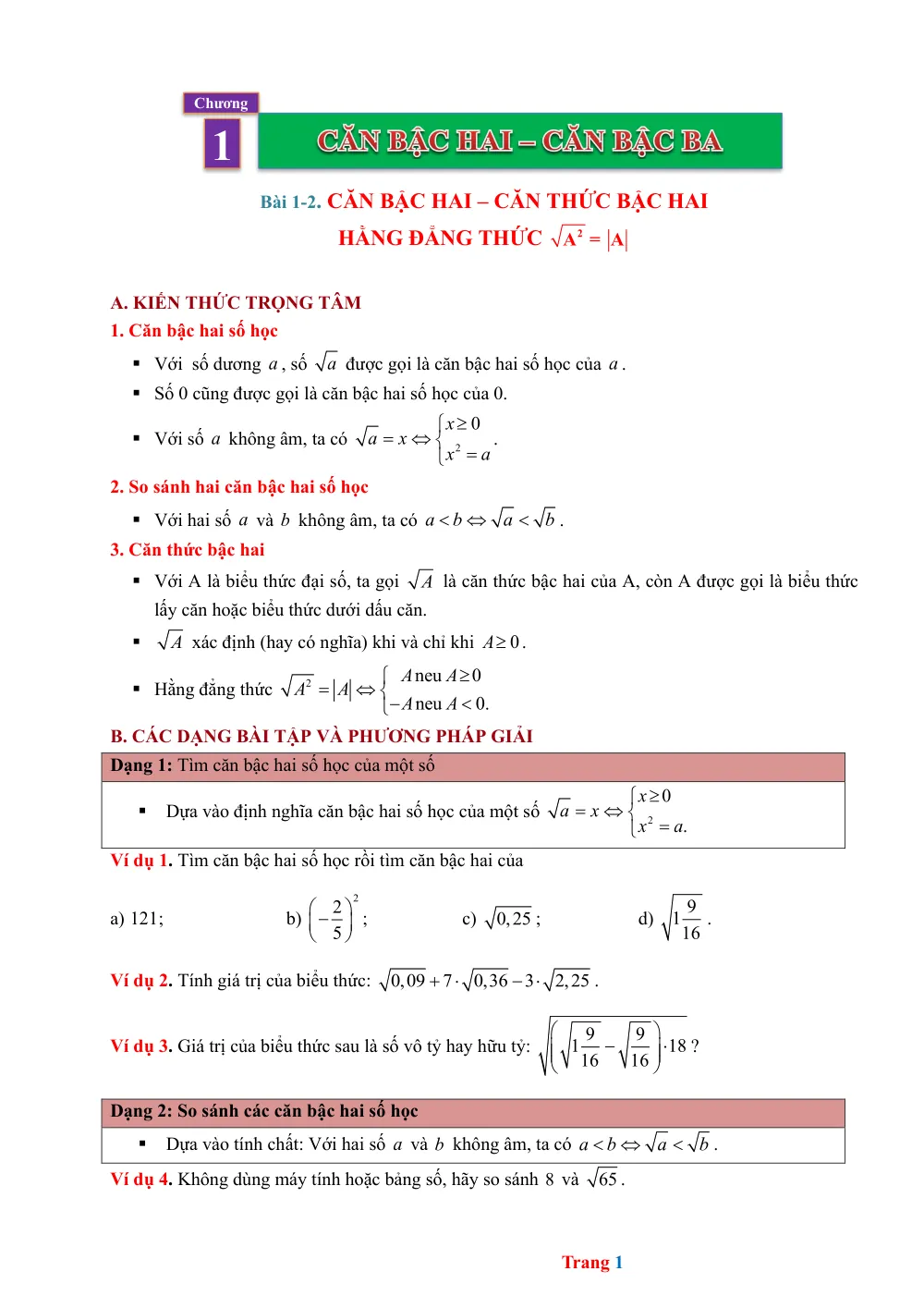 Xem trước trang 1 của "Giải Toán 9: Căn Bậc Hai - Căn Thức Bậc Hai Hằng Đẳng Thức"