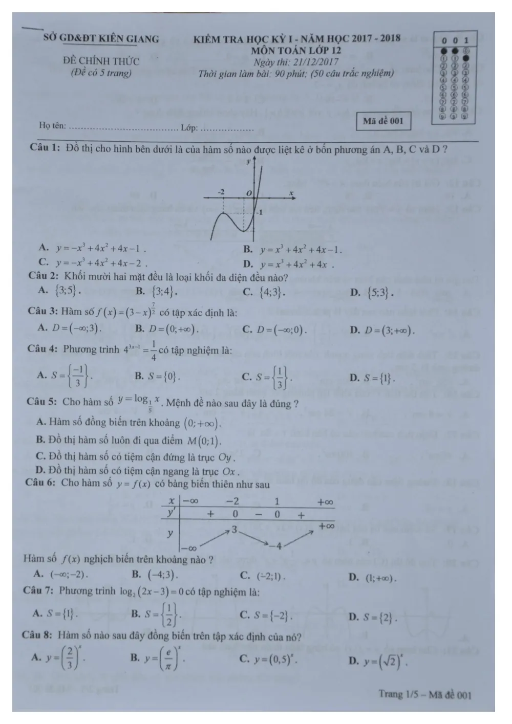Xem trước trang 1 của "Đề Thi HK1 Toán 12 - Năm học 2017-2018 - Sở GD&ĐT Kiên Giang"
