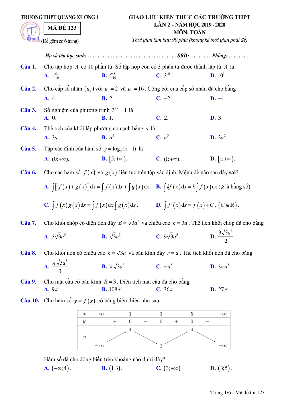 Xem trước trang 1 của "Giao Lưu Kiến Thức Toán Các Trường THPT Lần 2 - Năm học 2019-2020 (Trường THPT Quảng Xương 1) - Thanh Hóa"