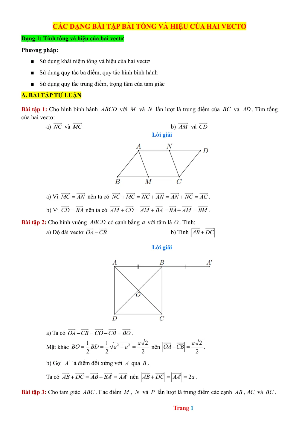 Xem trước trang 1 của "Các dạng bài tập bài Tổng hiệu hai vectơ - Toán 10"