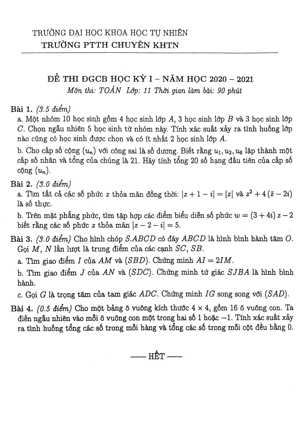 Xem trước trang 1 của "Đề Dễ GCB Học Kỳ 1 Toán 11 - Trường THPT Chuyên KHTN - Hà Nội (2020-2021)"